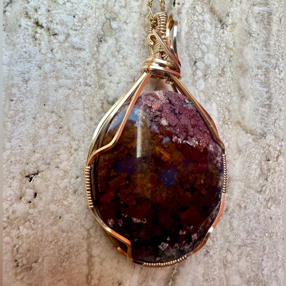 Tarnish Resistant Grounding Copper Scenic Moss Agate Stone Necklace Pendant - Picture 8 of 11